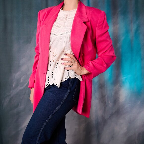 Vintage Ellen Tracy for Linda Allard 80's Hot Pink 100% Silk Blazer Jacket Size - Picture 4 of 12